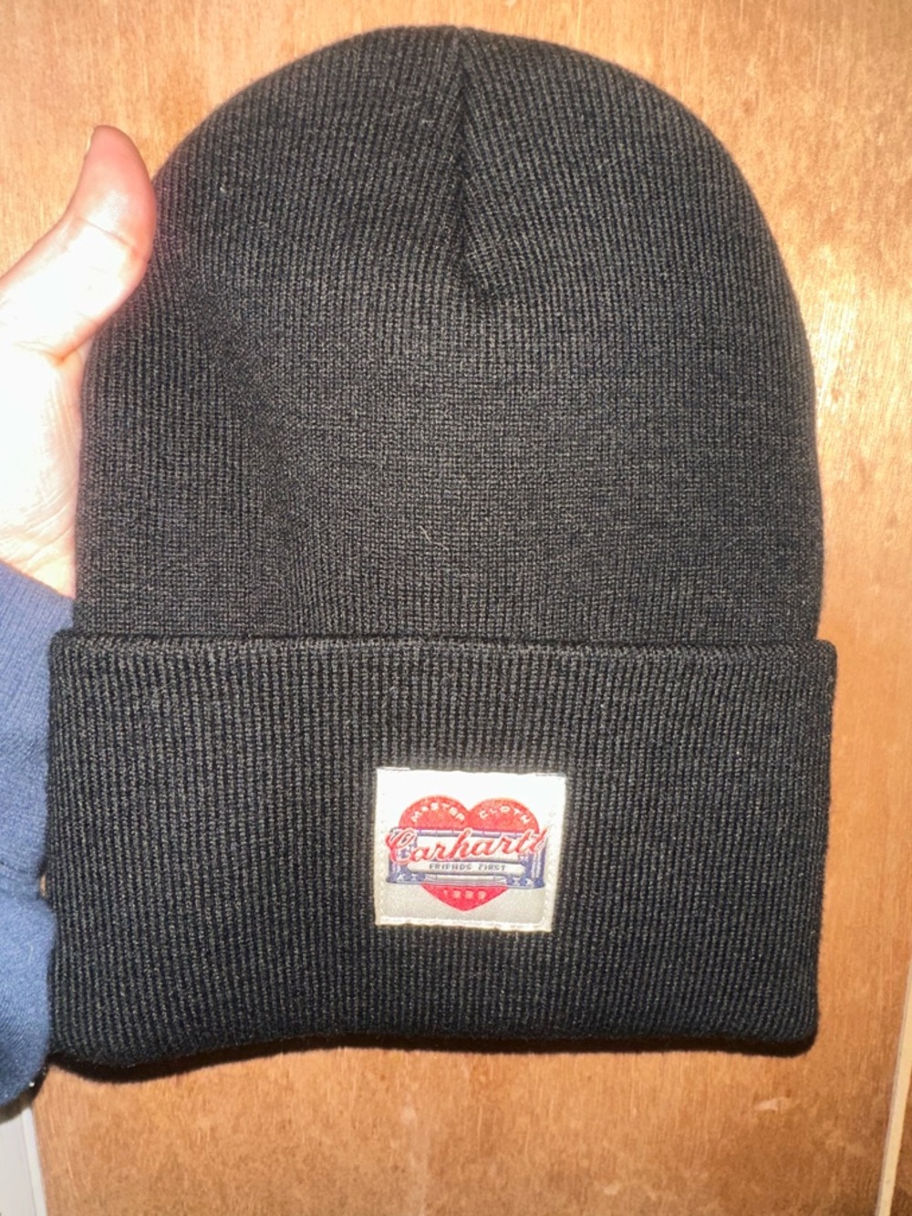 Carhartt Women’s Black Knit Cuffed Beanie with Heart Patch